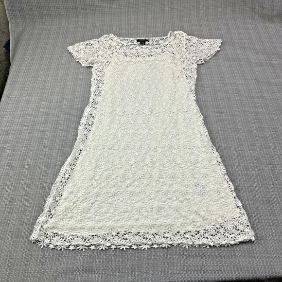 Ralph Lauren LRL Lace Dress Large White Crochet Floral Lined Cottagecore‎ Boho - Picture 1 of 9